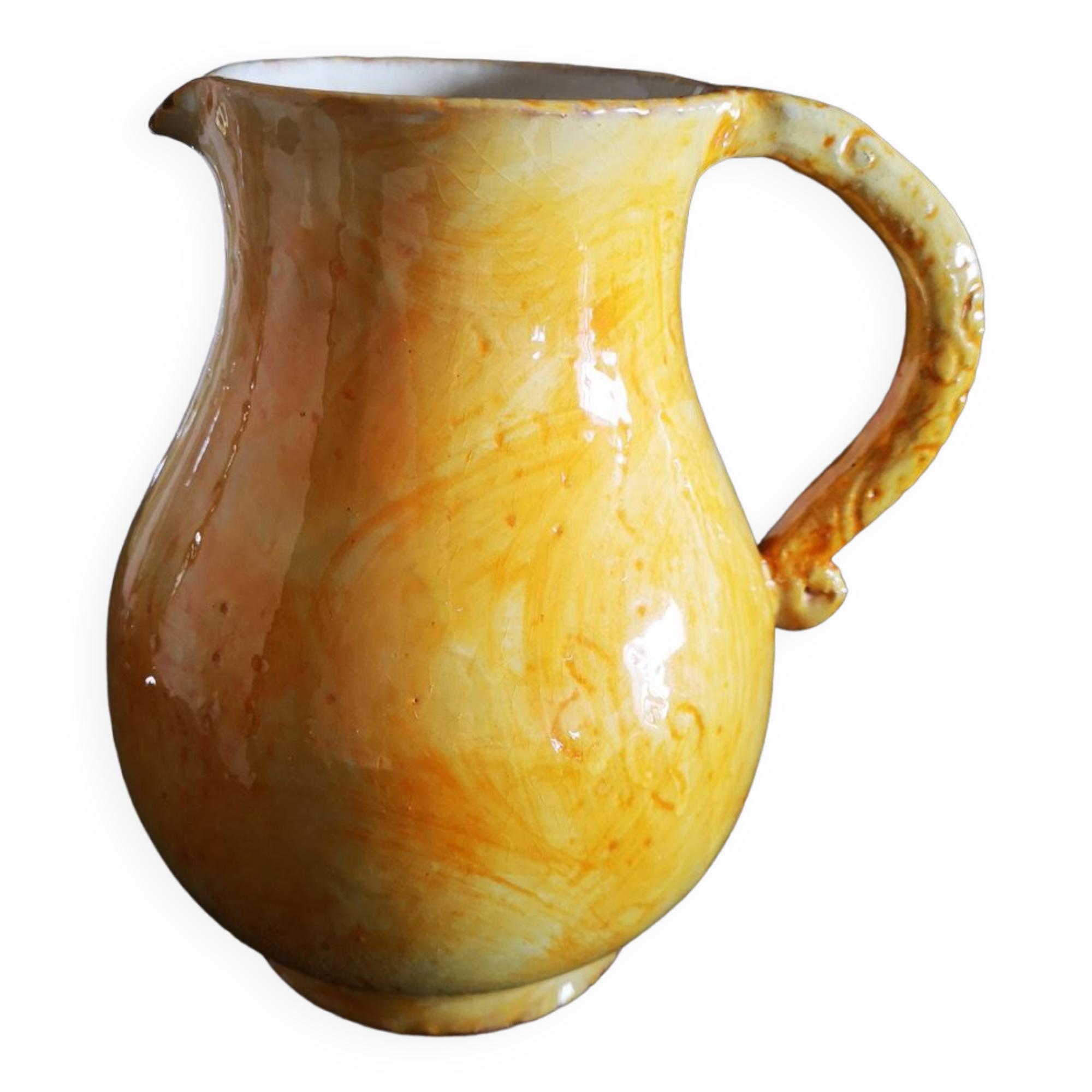 Enamelled terracotta pitcher - Signed Roux Dieulefit