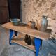 Vintage industrial workbench table with cast iron legs (Aux Forges de Vulcain)
