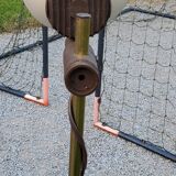 Floor lamp of the 70s in gilded brass lacquered beige metal and brown plastic 2 spots