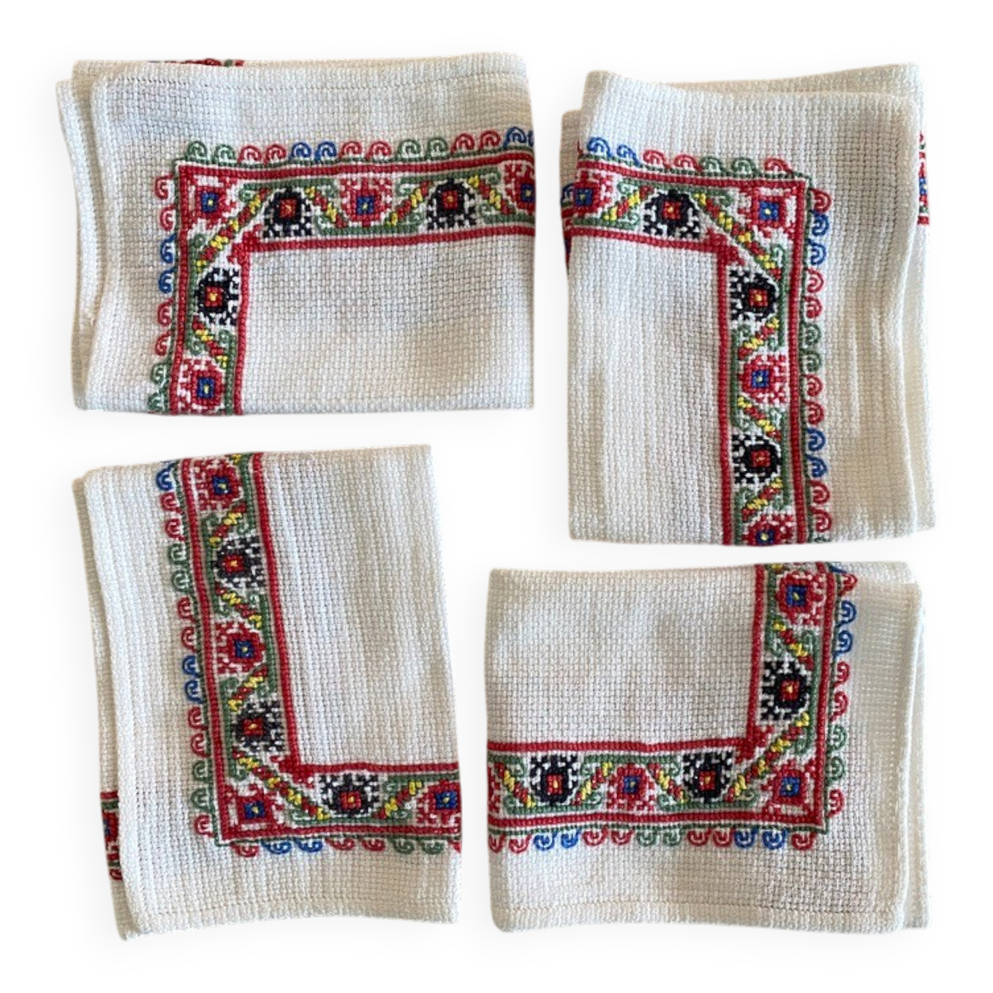 Set of 4 embroidered cross-stitch aperitif napkins - Cotton - 32x27 cm