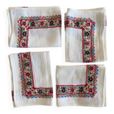 Lot de 4 serviettes apéro brodées au point de croix - Coton - 32x27 cm
