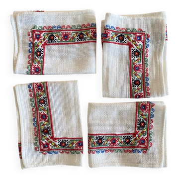 Lot de 4 serviettes apéro brodées au point de croix - Coton - 32x27 cm