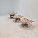Set of 3 italian marble coffee or side tables, 1970s
