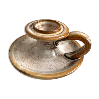 Hand candle holder in enamelled stoneware