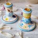 2 hand painted candle holders