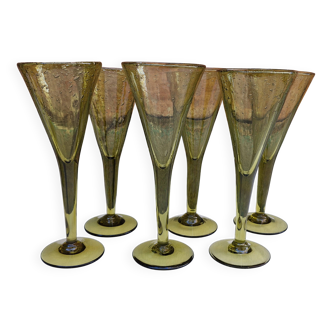Biot 6 Champagne flutes (for cocktails or wine) Blown glass, Bubble