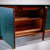 Vintage wooden low sideboard, compass feet