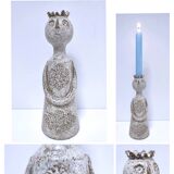 ceramic candle holder with crowned head signed P