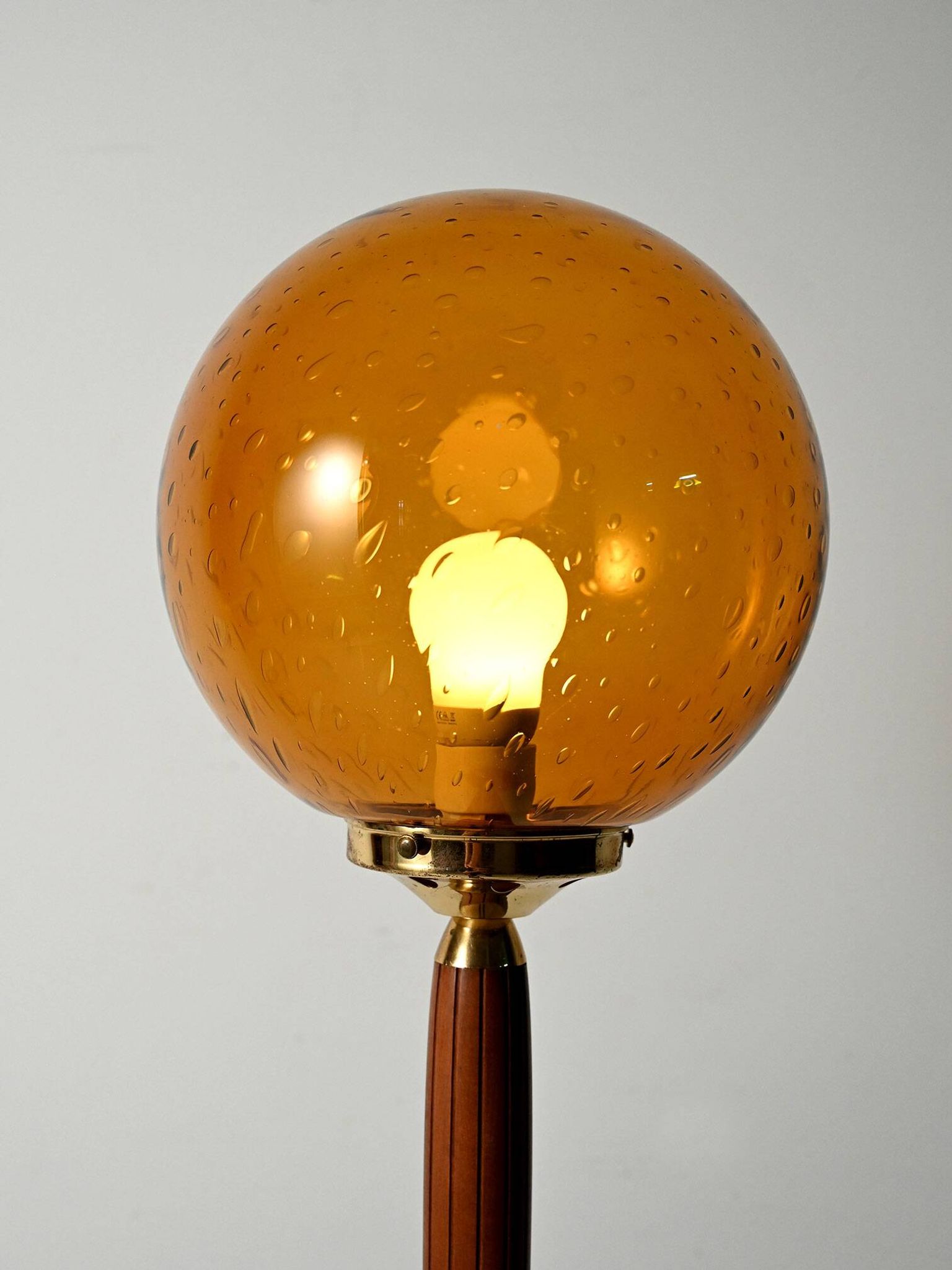 Teak and Amber colored Glass Floor Lamp