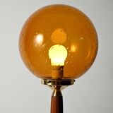 Teak and Amber colored Glass Floor Lamp