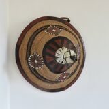 African conical hat, Fulani, in leather and braided rope, 1900, wall decoration