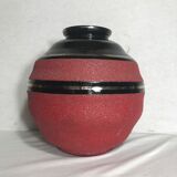 Ball old ART DECO enameled ceramic vase black & red Vintage