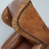 Vintage Dutch cognac coloured leather club chair, with footstool