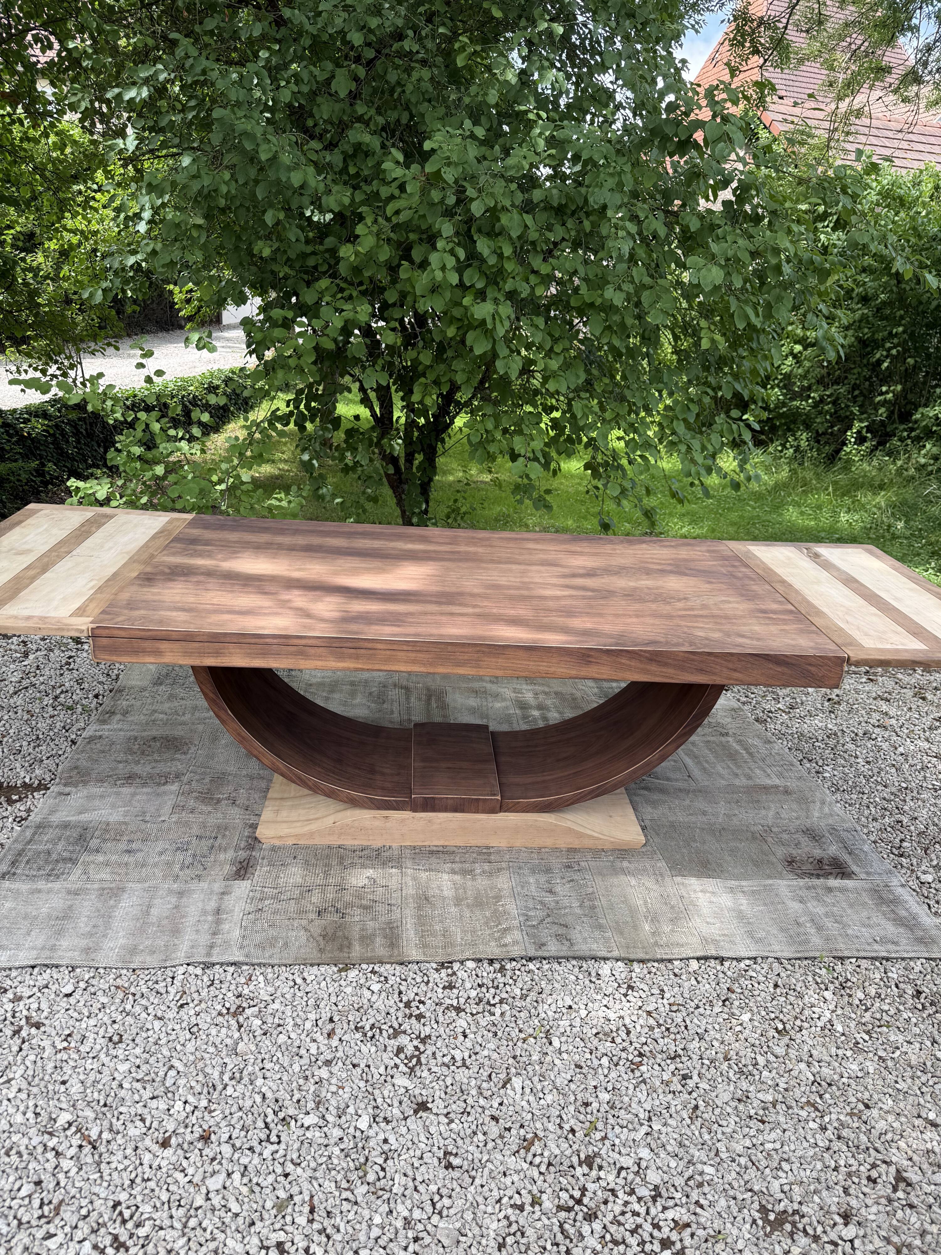 Renovated wooden table with extensions.
