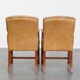 Set of 4 cowhide leather Chesterfield dining chairs in light cognac colour
