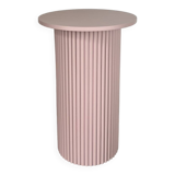 round and fluted bedside table in dusty pink