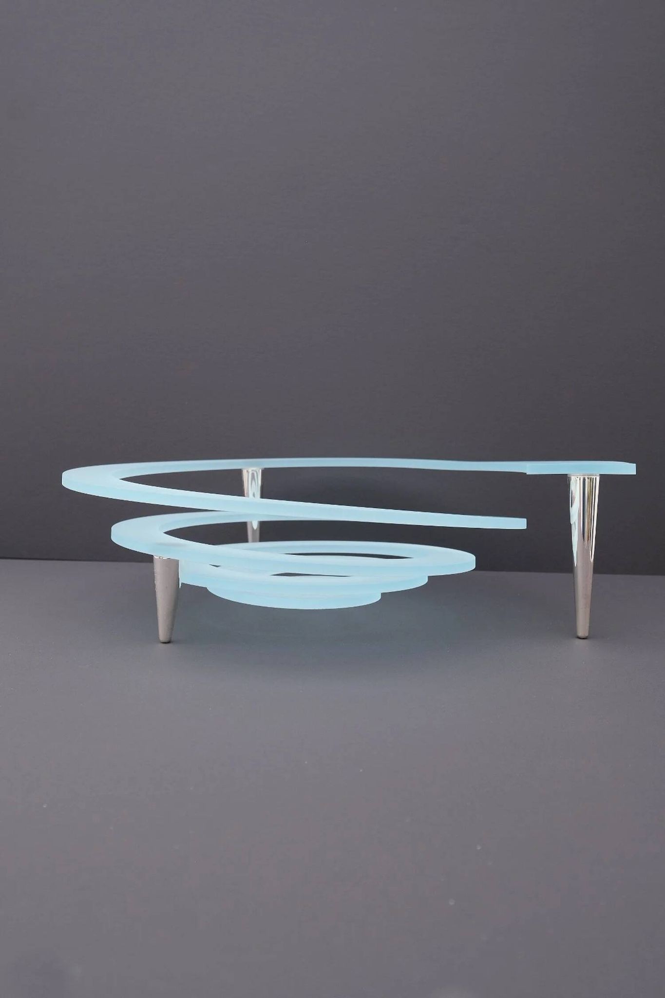 "Spirale" fruit bowl by Giuseppe Rocco for RSVP in glass and silver-plated metal, Italy 1980