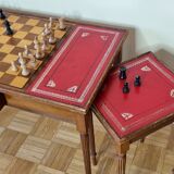 Louis Philippe style chess table and chess game with leather and wood tablets