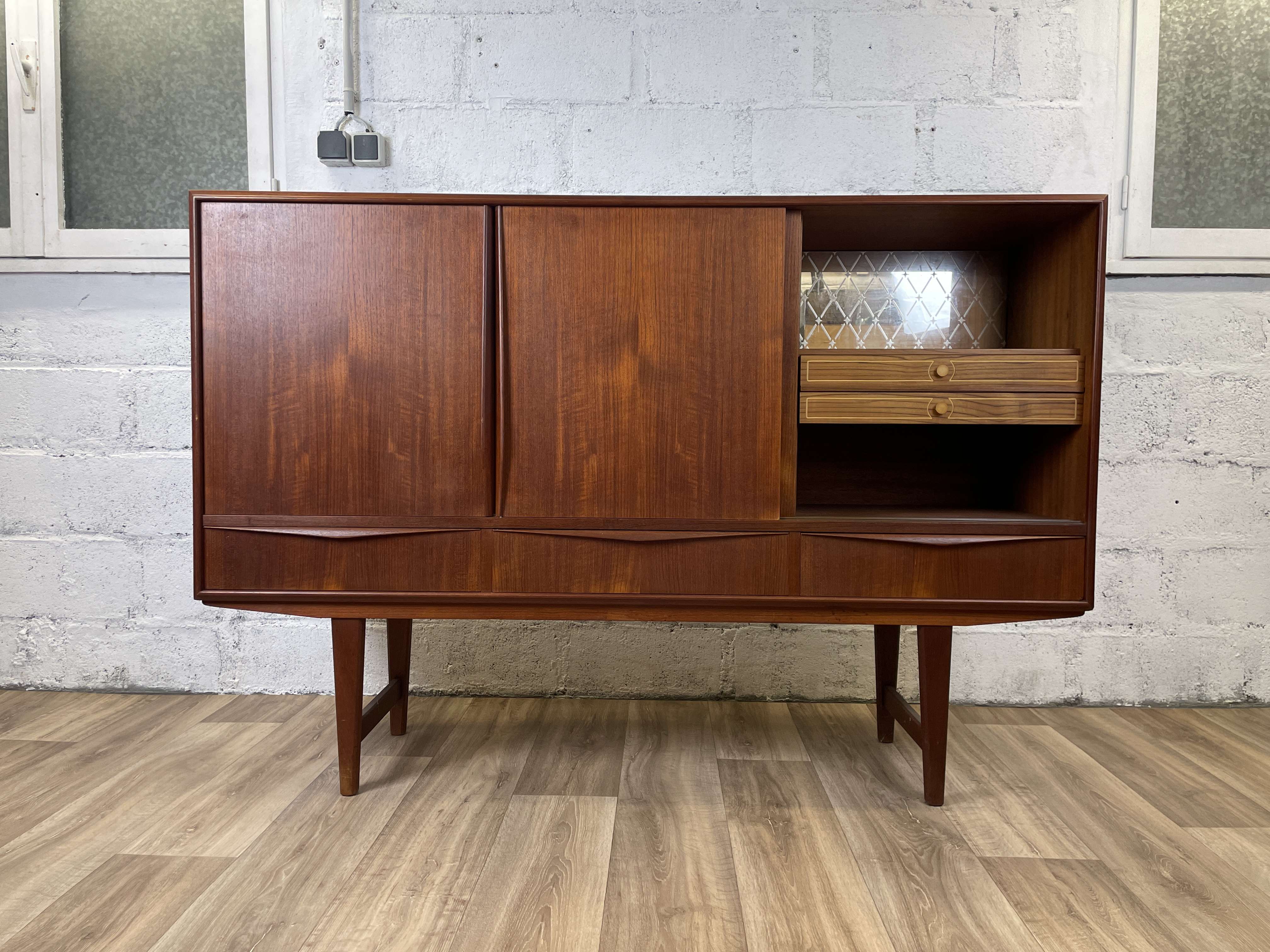 Vintage Scandinavian "highboard" teak sideboard by EW Bach for Sejling Skabe, 60s