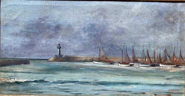 Ancient painting, Marine , signed and dated 1935