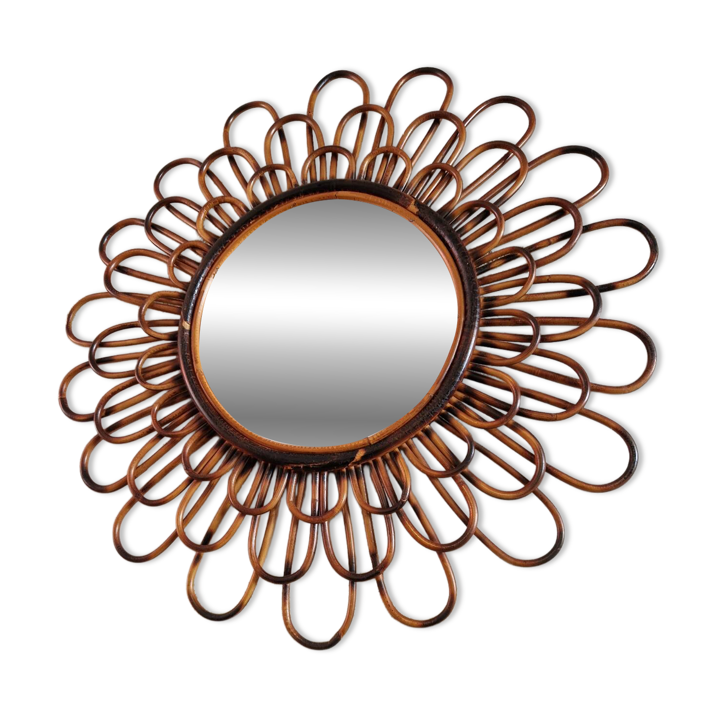 Ancien Miroir En Rotin