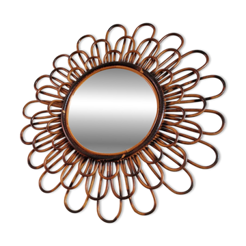 Ancien Miroir En Rotin