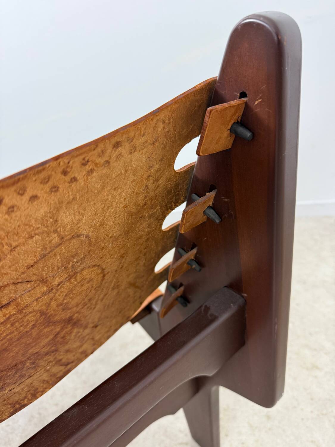 Vintage teak and leather armchair design Angel Pazmino brand Ecuador vintage 1960