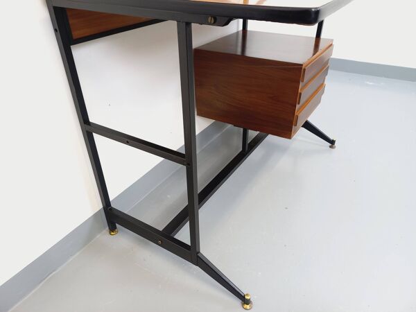 Bureau italien moderniste avec bibliothèque étagère string teck métal