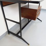 Bureau italien moderniste avec bibliothèque étagère string teck métal