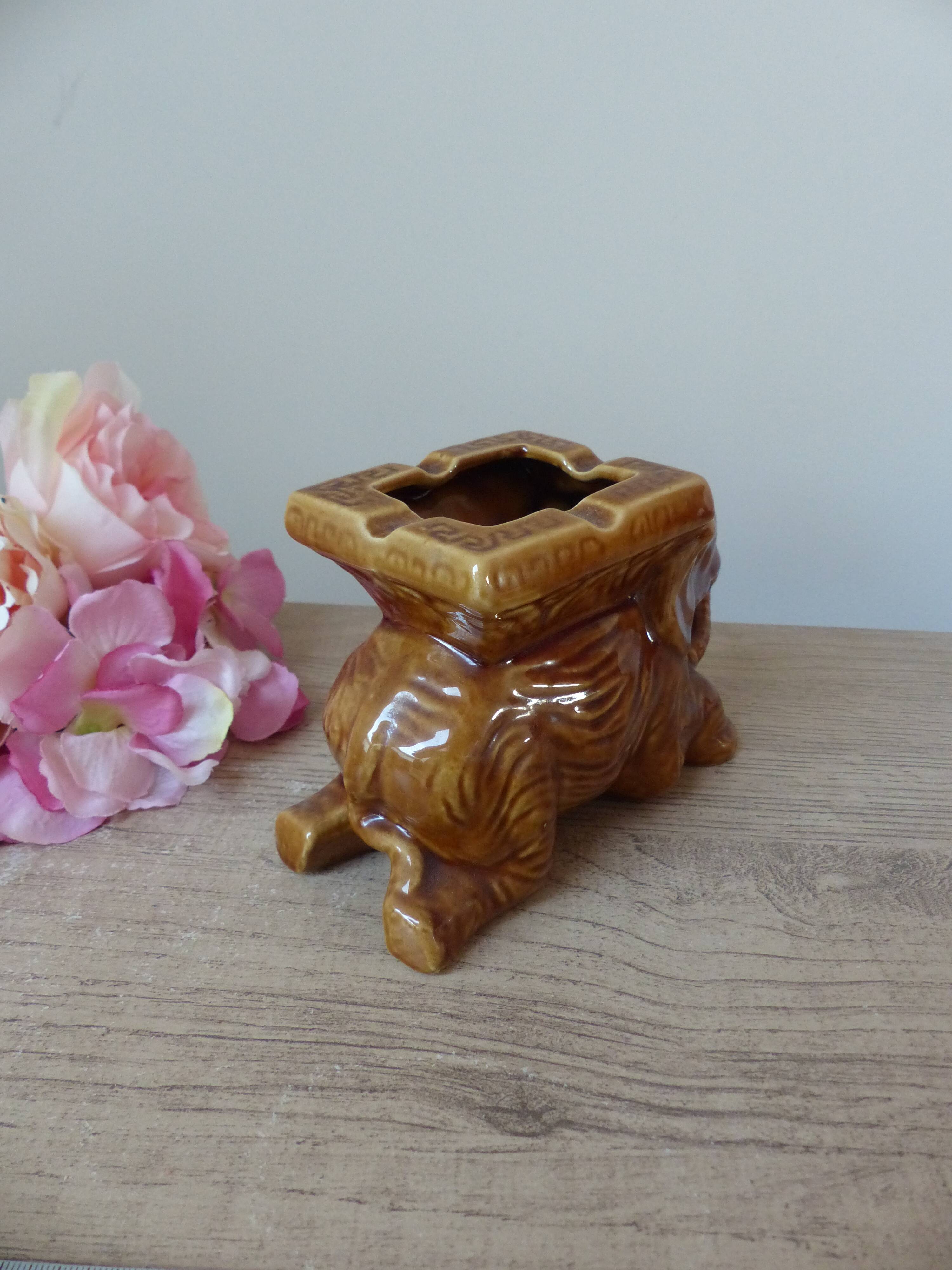 Antique brown ceramic elephant ashtray