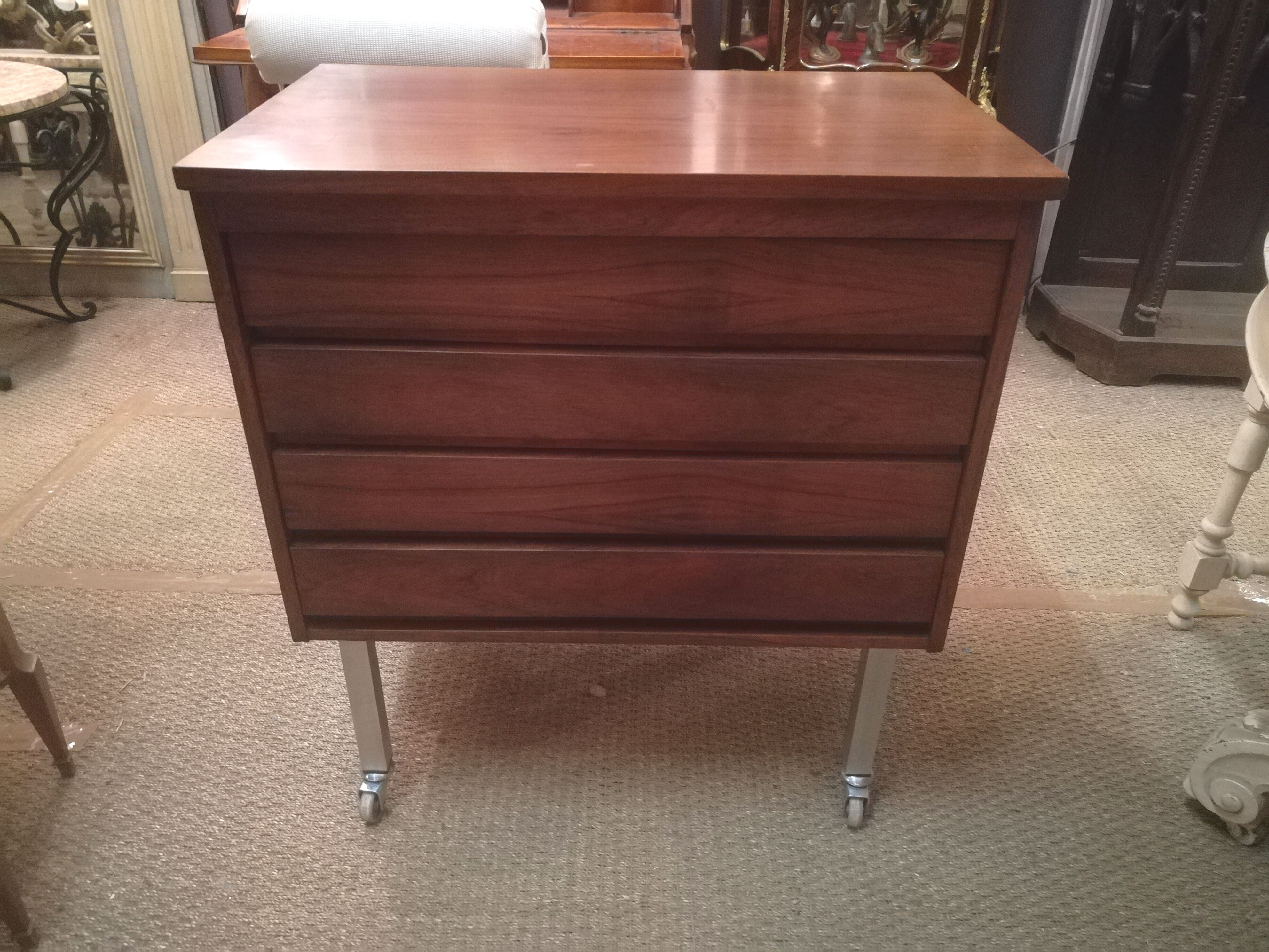 Rosewood and brushed metal chest of drawers