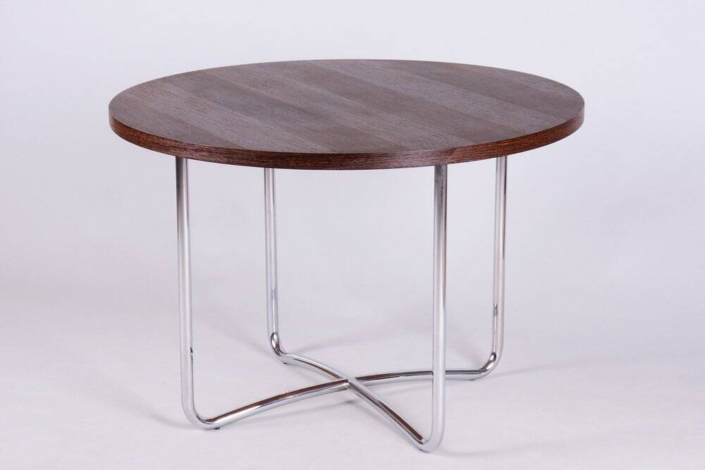 Bauhaus Round Coffee Table in Beech and Wenge, Czech, 1930s