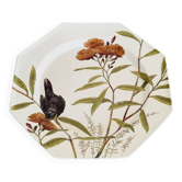 Ancienne assiette octogonale 10" feuillage oiseau Mintons ESSEX BIRDS 1880