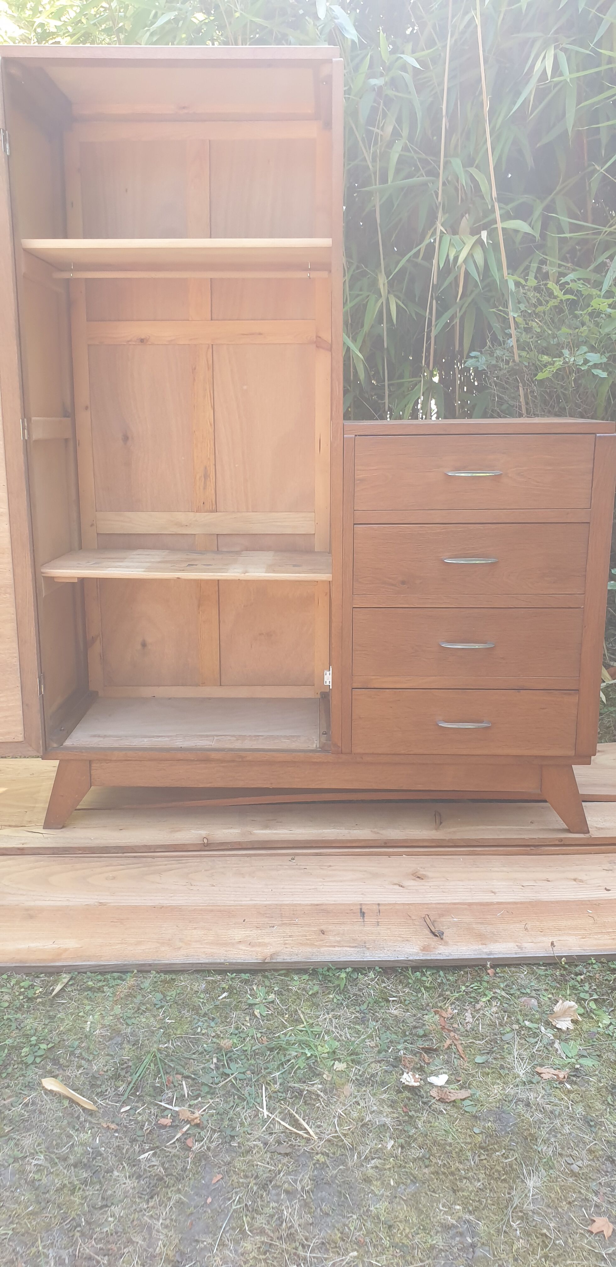 Asymmetrical oak cabinet