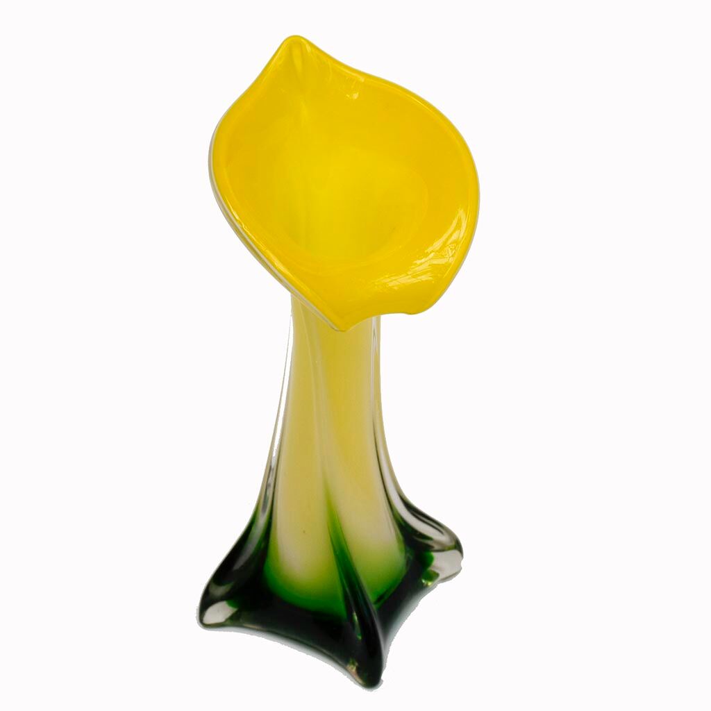 Vase soliflore form arum aroma green yellow glass Murano ⋆ Brocante Chic