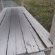 Antique white patinated draper's table, florist's wooden console.