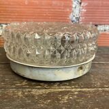 Old Ceiling Light Wall Fixture Moulded Glass + White Metal Support Years