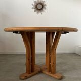 French design pine table and chair set from the 70s brutalist vintage arcs