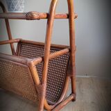 Braided rattan side table and smoked glass