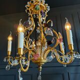 Lustrous pagoda from Maison Baguès in gilded bronze with a decoration of flowers and fruits in glass - 20th century