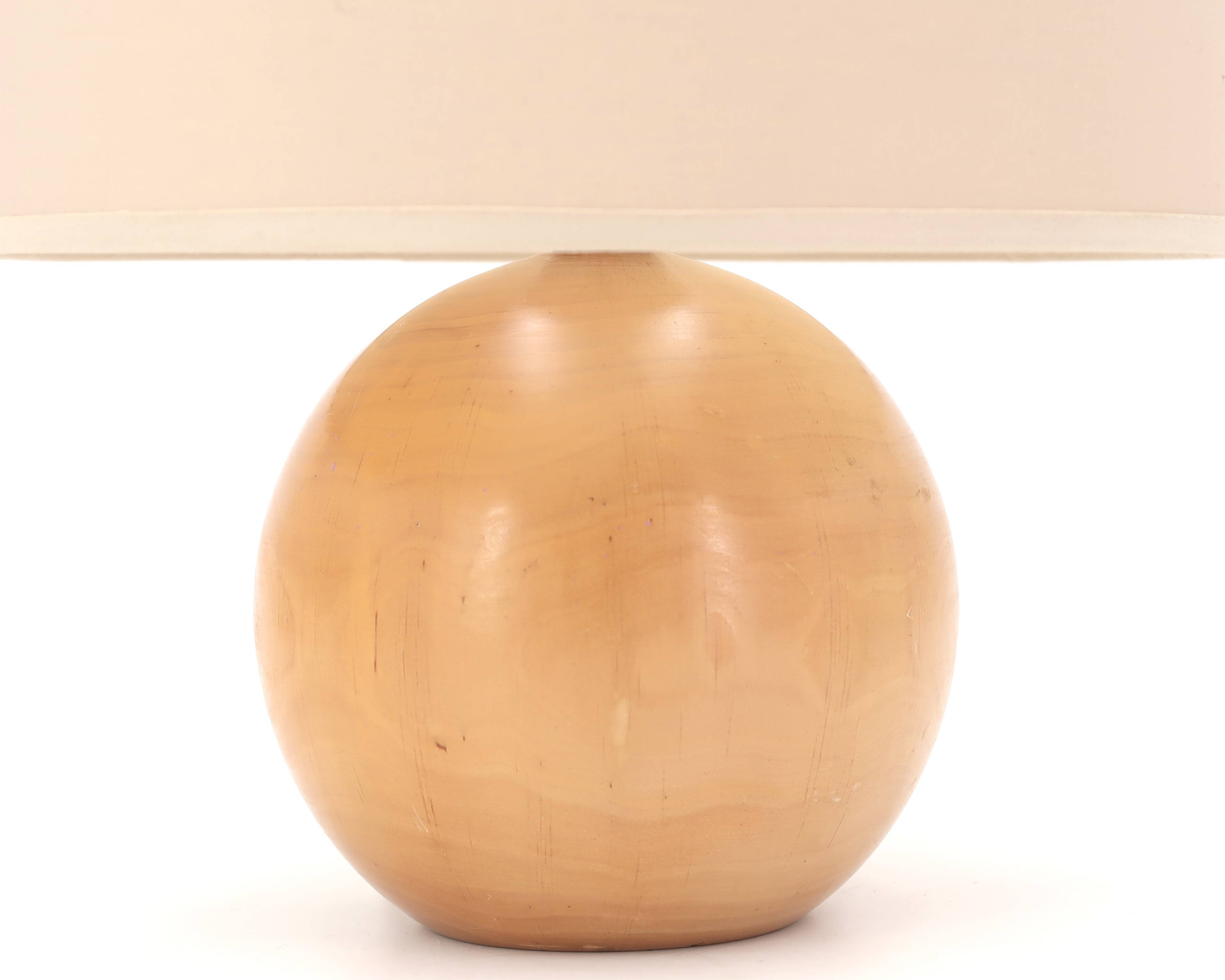 Wooden ball lamp, beige lampshade, 1970s