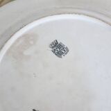 5 assiettes plates antiques faience d'Onnaing Nord motif fleuri et papillon bleu patine