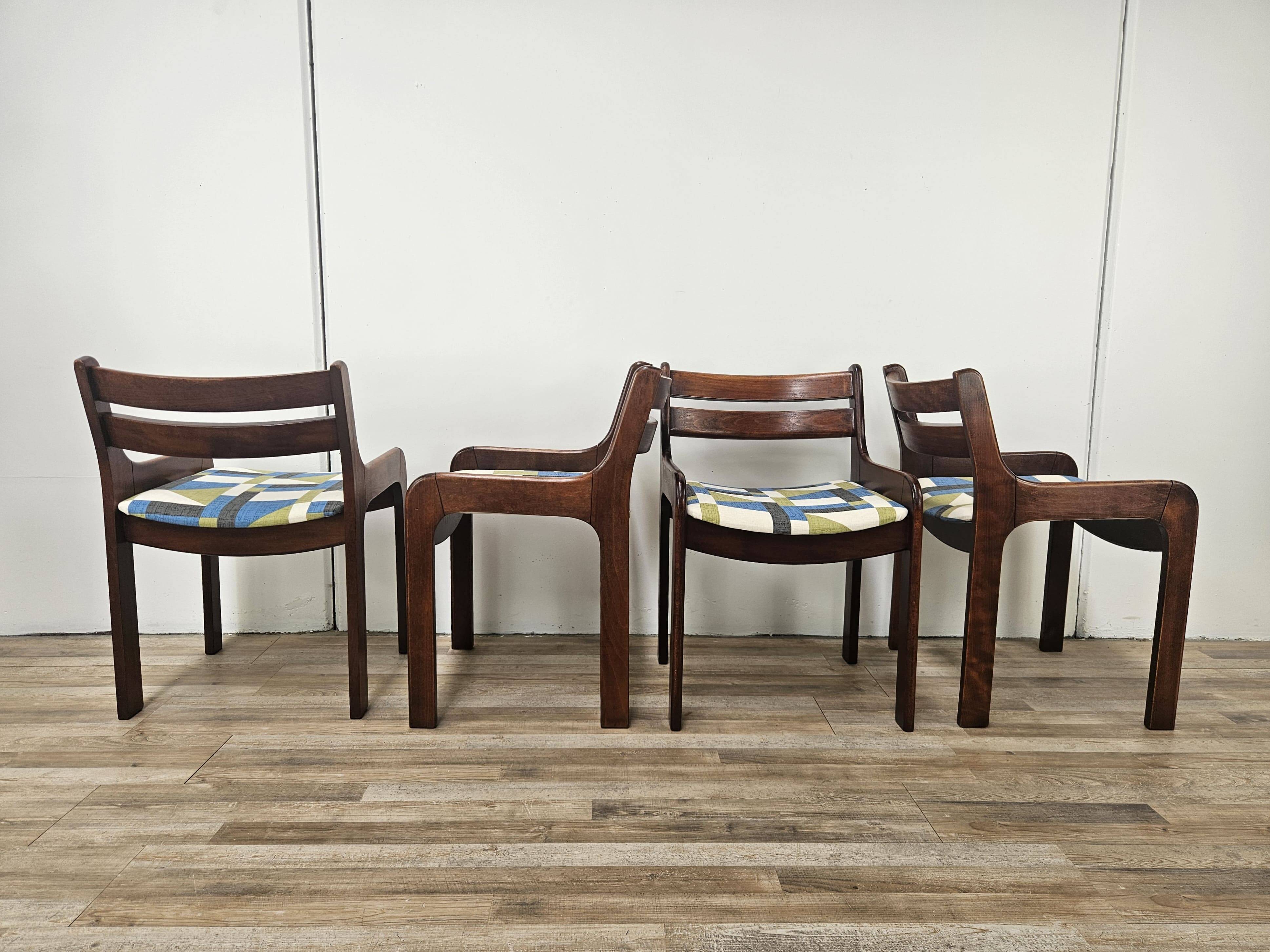 Chaises de salle à manger des années 70 en hêtre et tissu Space Age