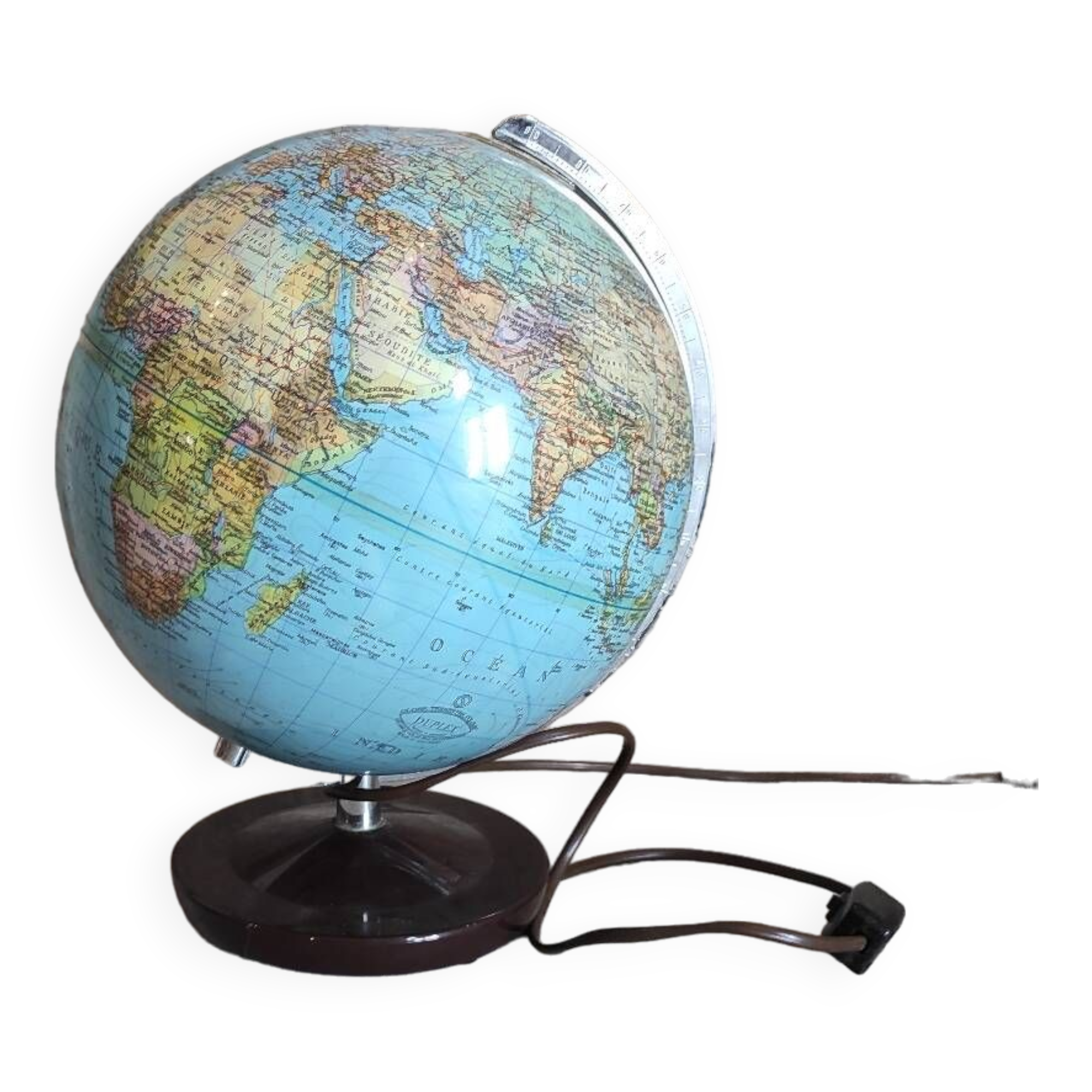 Illuminated globe world map.