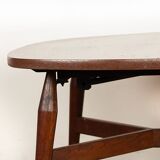 Danish high and low table in teak and brown lacquered wood, Smørrebrø model