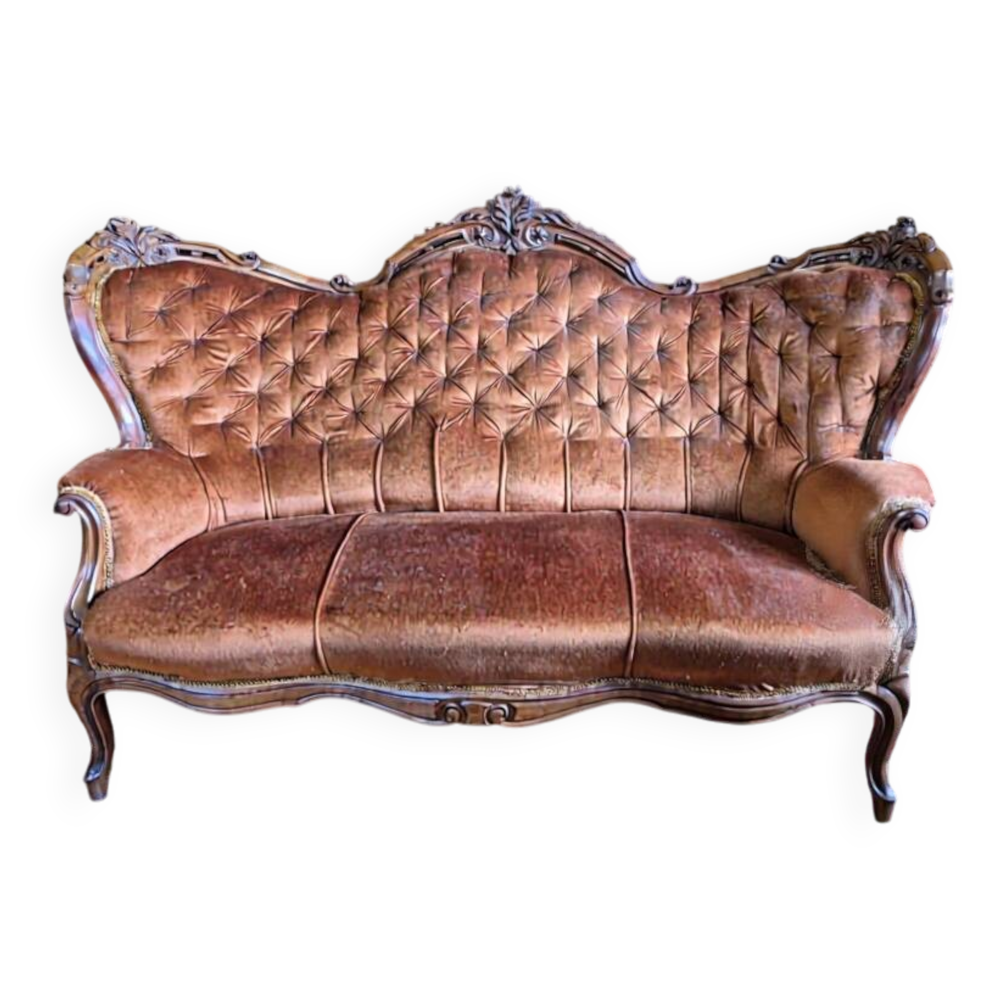 19th-century neo-Rococo antique canapé – Walnut structure