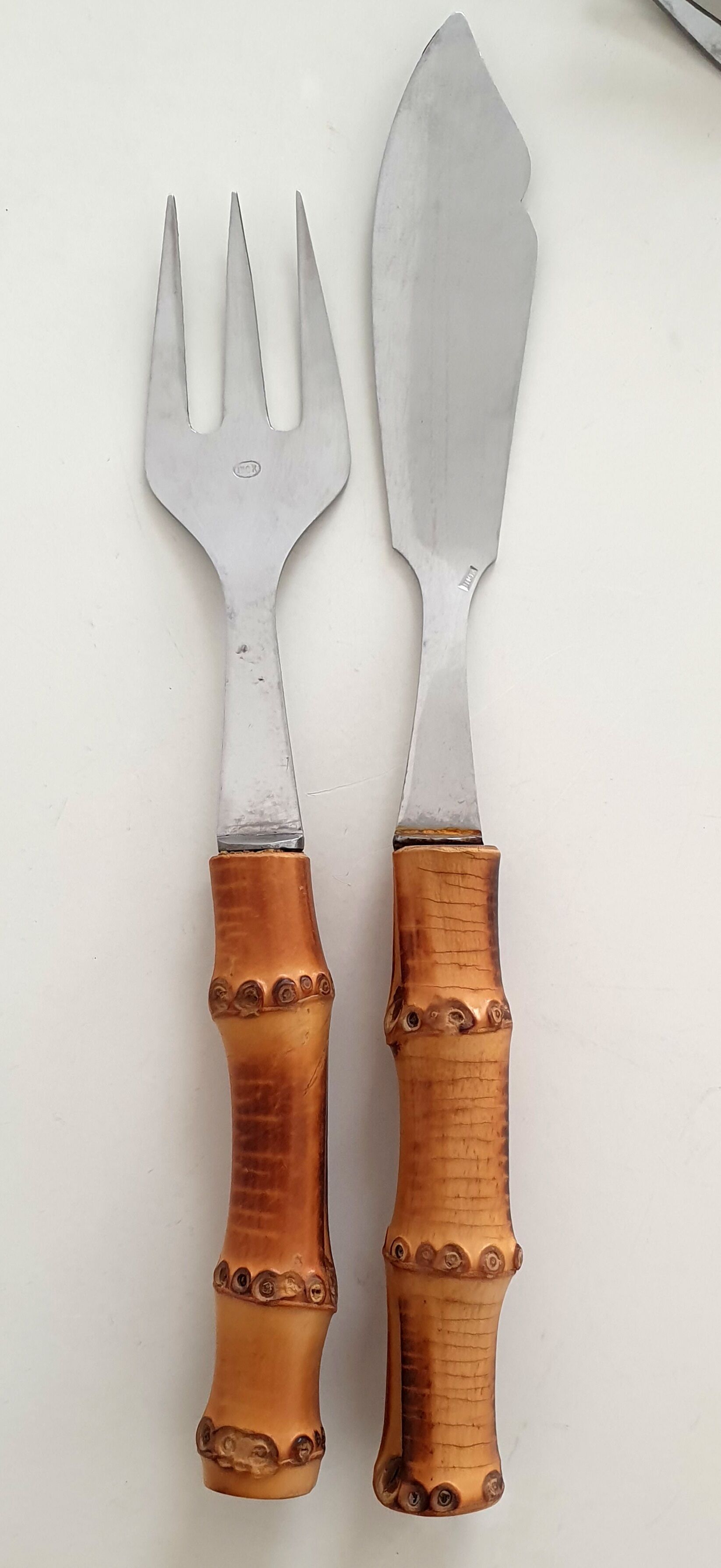 Couverts à poisson couteaux et fourchettes bambou Riviera 1960