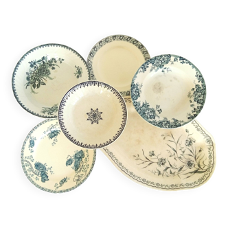 6 Antique Plates. French Ironstone Transferware. Collection of Late 1800s Antique Plates