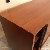 Vintage sideboard 1960-80 walnut blond sliding doors and base chrome