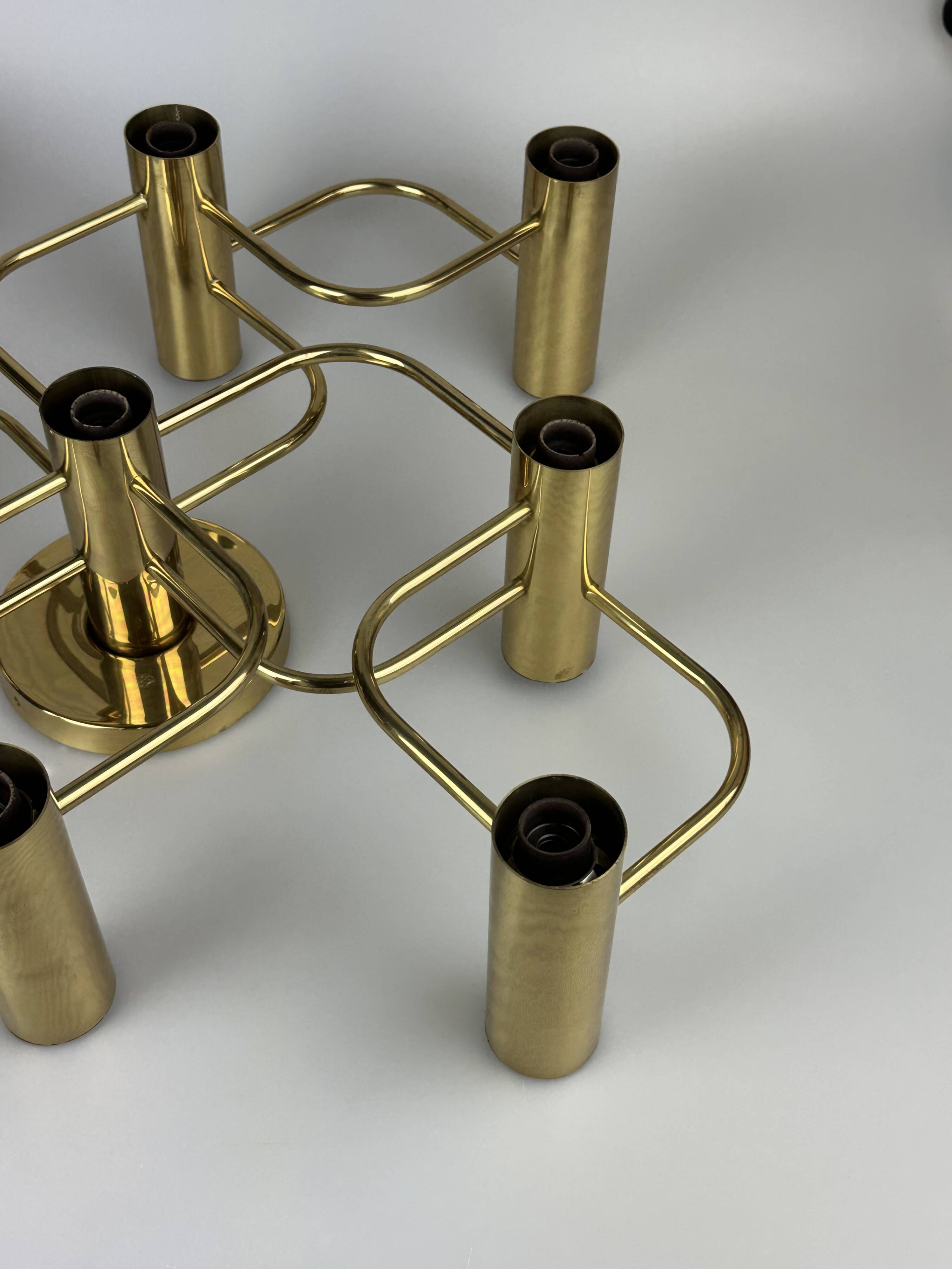 60s 70s 9-bulb ceiling lamp from Leola Leuchten Germany in brass